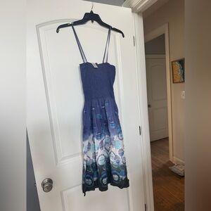 Max studio Blue and White ombré smocked Strappy Dress one size